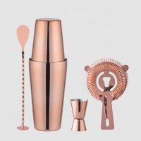 Factory Direct custom 750ml rose gold measure copper jigger and stainless steel bar spoon set cocktail copper