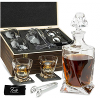 Stainless Steel Whiskey Stones Gift Set With Whiskey Decanter,  Twisted Whiskey Glasses